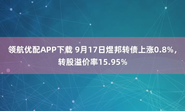 领航优配APP下载 9月17日煜邦转债上涨0.8%，转股溢价率15.95%