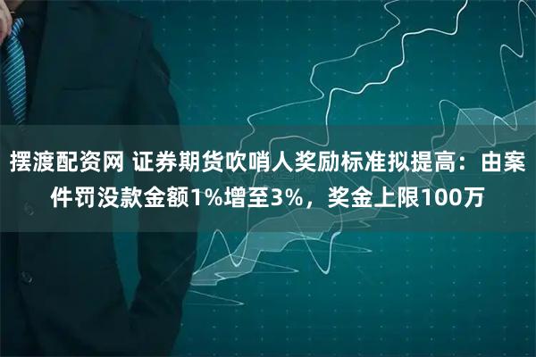 摆渡配资网 证券期货吹哨人奖励标准拟提高：由案件罚没款金额1%增至3%，奖金上限100万